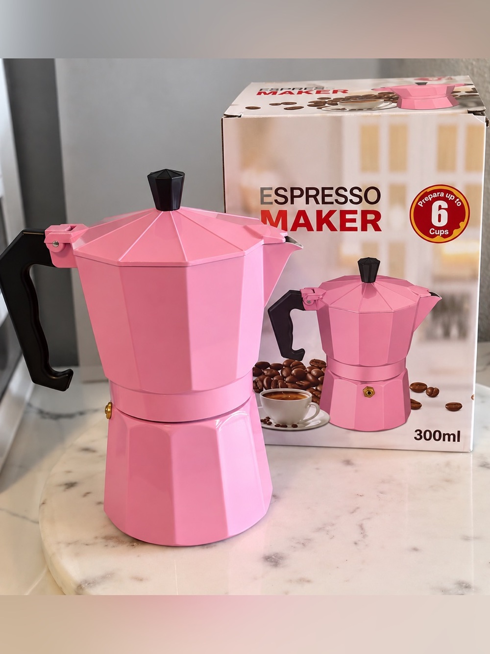 Espresso Pink Stovetop Espresso Maker by Espresso with Black Handle